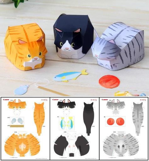 Paper Figure Template Cat, Cat Paper Craft Template, Paperized Cat, Paper Figures Papercraft, Papercraft Cat Template, Origami Printables Templates, How To Make A Paper Cat, Paper Craft Printable Templates, Paper Dolls 3d