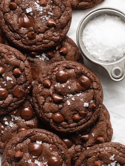 Chocolate Chocolate Chip Cookies - Browned Butter Blondie Chocolate Sourdough Discard, Sourdough Cookies, Chocolate Sourdough, Chocolate Chocolate Chip Cookies, Sourdough Starter Discard Recipe, Gooey Cookies, Types Of Chocolate, Sourdough Discard, Chocolate Chocolate