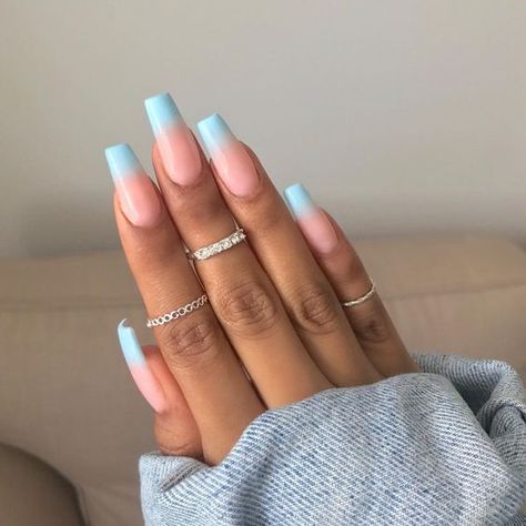 Ombre Nails Art Cotton Candy Nails, Ombre Nail Art Designs, Long Nail Art, Nail Art Ombre, Blue Nail, Square Acrylic Nails, Coffin Nails Designs, Cute Nail Designs, Gorgeous Nails