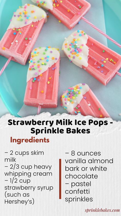 Strawberry Milk Ice Pops is a nostalgic treat that will keep you cool on a hot summer's day! Made with strawberry syrup, milk and cream. Popsicle Ideas, Summer Popsicle Recipes, Milk Popsicles, Fruit Ice Pops, Breakfast Picnic, Ice Pop Recipes, Milk Strawberry, Valentines Breakfast, Strawberry Stuff