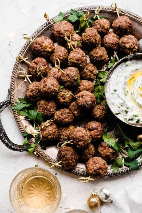 Festive Platter, Moroccan Lamb Meatballs, Meatball Appetizers, Pomegranate Glaze, Moroccan Meatballs, Spiced Lamb, New Years Appetizers, Moroccan Lamb, Holiday Appetizers Easy