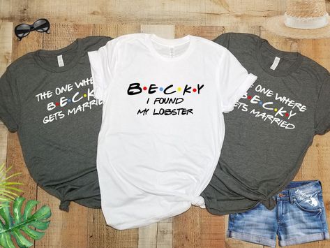 FRIENDS Bachelorette Party Shirts | Bridal Party Shirts | Wedding Party Shirts | Bridesmaid Shirts | Bride Shirt #elliefontstyles #friendstheme #ifoundmylobster #bacheloretteparty Divorce Party Shirts, Divorce Announcement, Just Divorced, Friends Bachelorette Party, Friends Bachelorette, Friends Shirts, Wedding Party Shirts, Bridesmaid Shirts, Bridal Party Shirts