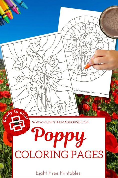 Free Stained Glass Poppy Coloring Pages – Printable for Remembrance Day Stained Glass Poppy, Remembrance Day Activities, Poppy Coloring Page, Remembrance Day Art, Poppy Craft, Mindfulness Colouring, Poppy Color, Washi Tape Crafts, Armistice Day