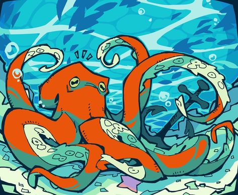 Vector Art Style, Sketchbook Art Inspiration Animals, Cute Goldfish Drawing, Octopus Cute Drawing, Blue Fish Aesthetic, Koi Fish Oc, Fish Fursona, Fish Tank Illustration, Octopus Drawing Simple