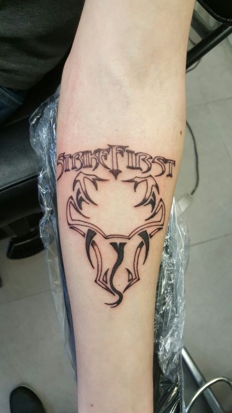 Strikefirst tattoo WWE star Randy Orton tribute tattoo Not healed #tattoo #strikefirsttattoo #randyortontattoo #randyortontributetattoo #logotattoo #intenzeink #beinkedordienaked Wwe Tattoos Ideas, Wwe Tattoos, Randy Orton Tattoo, Eevee Tattoo, Wrestling Tattoos, Tribute Tattoo, Healed Tattoo, Left Arm Tattoos, Tribute Tattoos