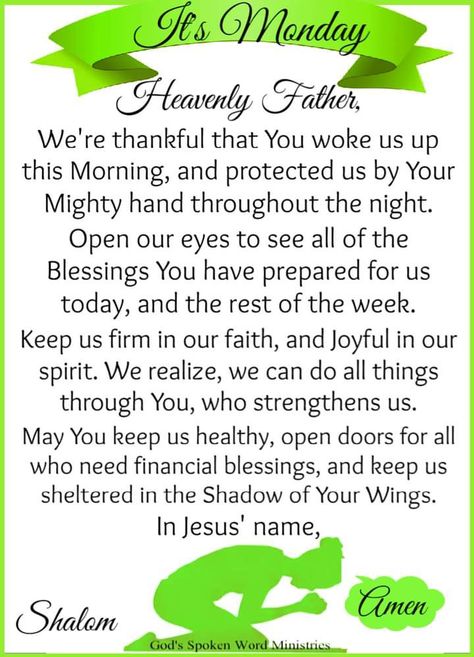 Monday Prayers, Monday Morning Prayer, Day Of The Week Quotes, Monday Morning Blessing, Weekly Blessings, Monday Prayer, Hugs N Kisses, Good Morning Prayers, Bedtime Prayers