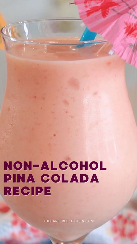 Strawberry Virgin Pina Colada {Video} Virgin Fruity Drinks, Pins Colada Recipe, Strawberry Pina Colada Recipe, Pina Colada Recipe Non Alcoholic, Virgin Pina Colada Recipe, Strawberry Pina Colada, Pina Colada Punch, Pina Colada Smoothie Recipe, Bariatric Protein