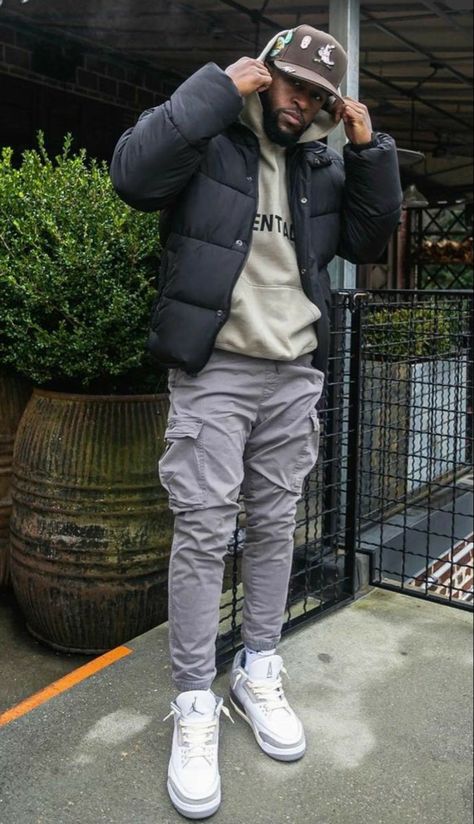 Casual Drip Outfits Men, Mens Fall Outfits With Jordans, Mens Winter Outfits Street Style, Mens Hip Hop Fashion Outfits, Mens Drippy Outfits Winter, Winter Outfits Black Man, Black Man Outfits Street Style Winter, Fall Outfits Streetwear Men, Black Male Fall Outfits