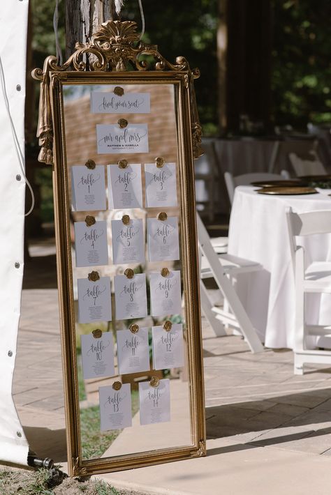 20+ Stylish Mirror Wedding Table Plan Ideas Gold Frames Table Numbers, Seating Chart Picture Frame Diy, Table Numbers On Mirror, Mirror With Table Numbers, Table Seating On Mirror, Floor Mirror Seating Chart, Table Numbers Wedding Mirror, Mirror Seating Chart With Wax Seals, Mirror Wax Seal Seating Chart