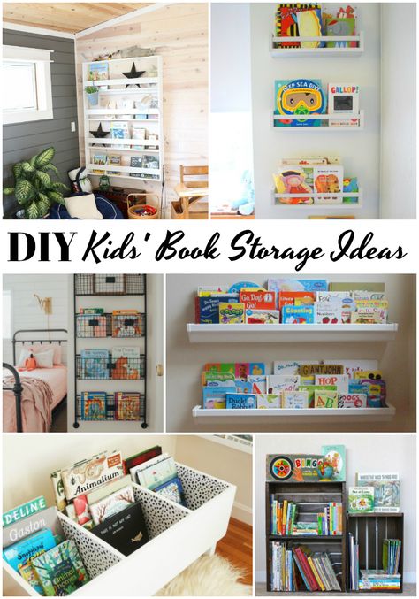 Bulk Book Storage, Dreamy Bookshelves, Diy Book Rack, Book Storage For Kids, Kids Book Storage Ideas, Book Racks For Kids, Diy Book Storage, Ikea Spice Racks As Book Shelves, Organizing Kids Books