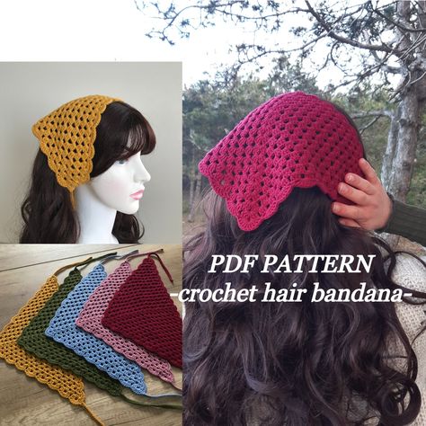 Hair Bandana Pattern, Crochet Hair Scarf Pattern, Hair Scarf Pattern, Easy Crochet Triangle, Crochet Wrap Top Pattern, Crochet Hair Bandana, Crochet Bandana Pattern, Crochet Hair Scarf, Crochet Head Scarf