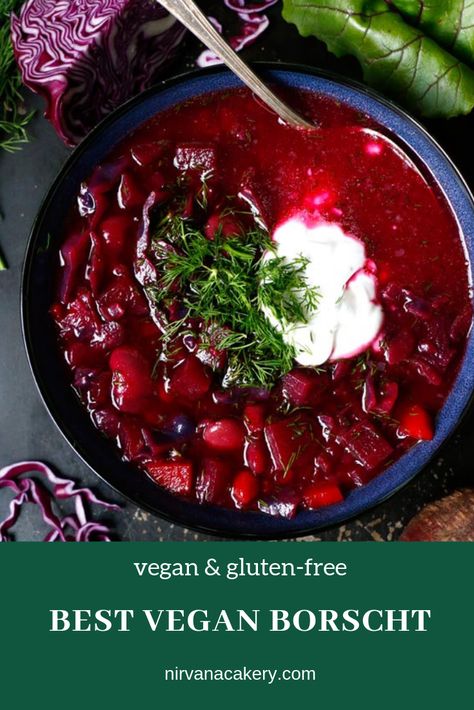 Vegan Borscht, Red Cabbage Soup, Beet Soup Recipes, Borscht Recipe, Borscht Soup, Beet Soup, Healthy Soups, Russian Red, Vegan Sour Cream