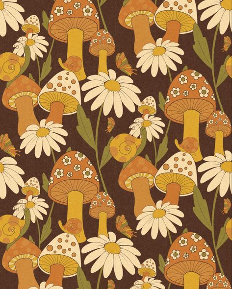 Mushroom And Flower Background, Autumn Mushroom Aesthetic, Sunflowers And Mushrooms, Fall Mushroom Wallpaper, Mushroom Core Aesthetic, Alpha Background, Omega Phi Alpha, 70s Mushroom, Mushroom Background