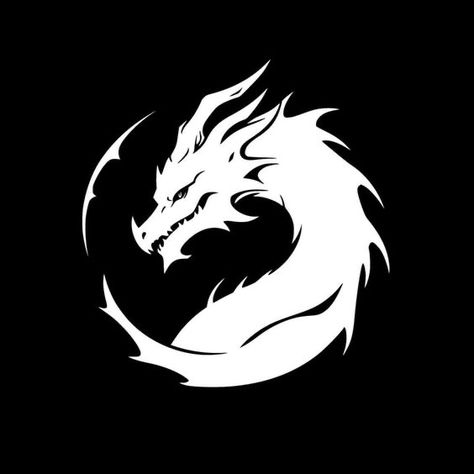 Cool Logo Design Symbols, Dragon Logo Design Art, Dragon Art Black And White, Logo Design Dragon, Dragon Vector Art, Black Dragon Art, Dragon Black And White, Dragon Pfp, Dragon Draw