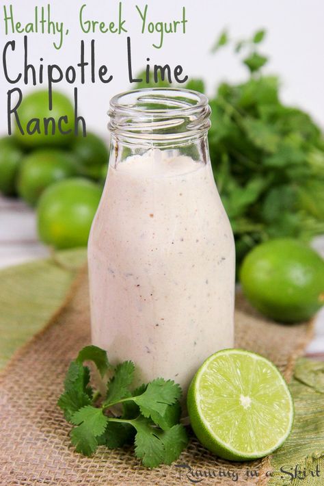 Healthy Chipotle Lime Greek Yogurt Ranch salad dressing recipe. The best easy, homemade sauce or dip for salads, burrito bowls, pasta or tacos. Gluten free, vegetarian, & low carb. / Running in a Skirt Lime Ranch Dressing Recipe, Healthy Homemade Salad Dressing Recipes, Ranch Salad Dressing Recipes, Yogurt Ranch, Homemade Salad Dressing Healthy, Greek Yogurt Ranch, Chipotle Ranch Dressing, Greek Yogurt Dressing, Chipotle Ranch