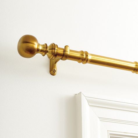 Bamboo Rod Drapery Hardware Set | Ballard Designs Chinoiserie Drapes, Brass Curtain Rod, Gold Curtain Rods, Brighten Room, Drapery Tiebacks, Single Hung Windows, Bamboo Rods, Bamboo Curtains, Double Hung Windows