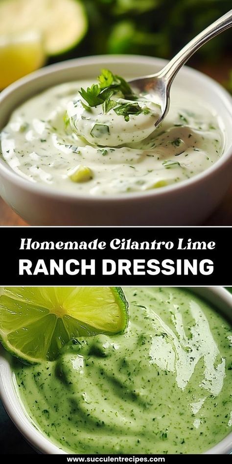 This Homemade Cilantro Lime Ranch Dressing brings a zesty twist to the classic ranch! Creamy, fresh, and packed with vibrant cilantro and lime flavors, it’s perfect for drizzling over salads or as a dip. Cilantro Lime Dip, Cilantro Lime Ranch, Cilantro Lime Ranch Dressing, Cilantro Ranch Dressing, Lime Salad Dressing, Cilantro Lime Dressing, Diy Snacks, Cilantro Lime, Ranch Dressing