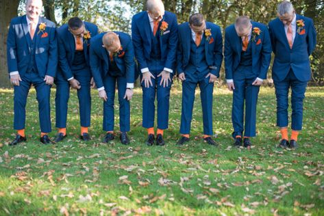 Wedding Colors Navy, Navy Blue Tux, Navy Rustic Wedding, October Wedding Colors, Orange Wedding Themes, Orange Wedding Colors, Orange Bridesmaid, Fall Wedding Color Palette, Burnt Orange Weddings