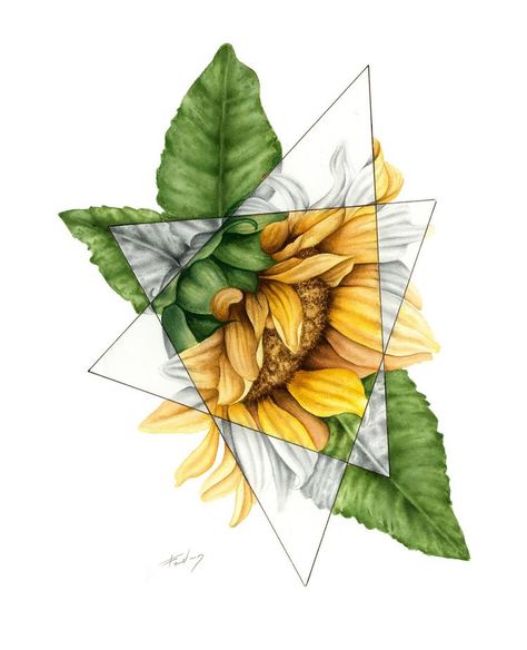 La Tattoo, Kunst Tattoos, Creative Wall Art, Line Art Design, Sunflower Tattoo, Watercolor Sunflower, Nature Tattoos, Art Watercolor, Geometric Art