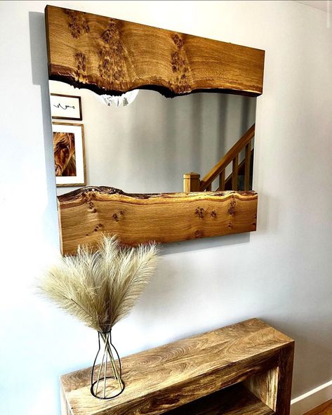 Live Edge Pippy Oak Mirror Framing Mirror, Live Edge Mirror, Wood Accessory, Rustic Wood Cross, Navy Living, Cabin Bathroom, Mirror Style, Log Cabin Ideas, Driftwood Lamp