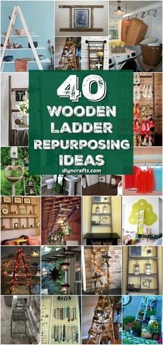 40 Wooden Ladder Repurposing Ideas That Add Farmhouse Charm To Your Home {With Tutorial Links} via @vanessacrafting Ladder Repurpose Ideas, Wooden Ladders Ideas Decor, Wooden Ladder Ideas, Old Ladder Decor, Old Ladder Ideas, Wooden Ladder Decor, Old Wood Ladder, Repurposed Ladders, Wooden Step Ladder