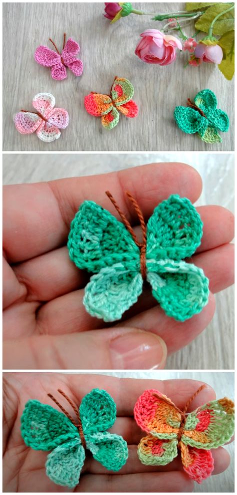 Crochet Butterfly Border Free Pattern, Butterfly Crochet Applique Pattern Free, Small Butterfly Crochet Pattern, Tiny Crochet Butterfly Pattern, Crochet Butterfly Hat Free Pattern, Crochet Butterflies Free Pattern Easy, Crochet Small Butterfly, Mini Butterfly Crochet Pattern, Simple Crochet Butterfly