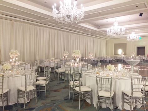 Tall & Low Centerpieces Silver Chairs Wedding, Baby Blue Quince, Christmas Fundraiser, Silver Chiavari Chairs, Champagne Gold Wedding, Debut Ideas, Quince Decorations, Blue Quince, Low Centerpieces