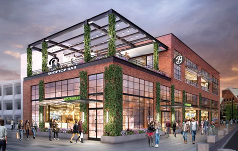 Broadway Hospitality Group has been signed a deal to open a 500-seat restaurant at the Mercantile Center. Restaurant Facade, Restaurant Exterior Design, Plaza Design, Boston Restaurants, Restaurant Exterior, Bar And Restaurant, New Restaurant, Modern Restaurant, Restaurant Interior Design