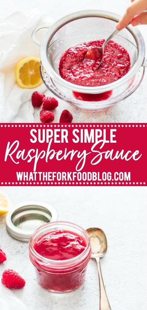 This simple raspberry sauce recipe calls for just 5 ingredients and is naturally gluten free. Make this raspberry sauce for cheesecake, serve it over vanilla ice cream, pour it on pancakes, waffles, or scones - the possibilities are endless. This is a small batch recipe but it can easily be doubled or tripled. Raspberry sauce is such a versatile recipe to have on hand and it can be served warm or cold. Recipe from @whattheforkblog - visit whattheforkfoodblog.com for more gluten free desserts! Raspberry Sauce For Cheesecake, Sauce For Cheesecake, Gluten Free Fruit Desserts, Raspberry Sauce Recipe, What The Fork, Gluten Free Waffles, Gluten Free Recipes For Breakfast, Raspberry Sauce, Gluten Free Pancakes