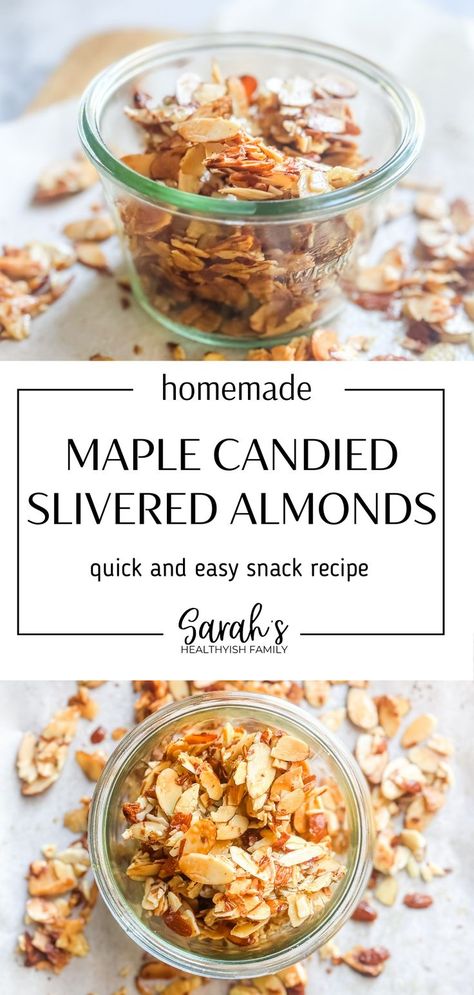 These maple candied slivered almonds are the perfect easy snack or salad topping. This sweet and salty combination pairs well with my Kale Salad to give it some crunch. Check out that easy salad recipe! Salad Topping, Maple Candy, Healthy Recipes Easy Snacks, Easy Salad, Salad Toppings, Quick Easy Snacks, Paleo Snacks, Easy Snack Recipes, Gluten Free Snacks