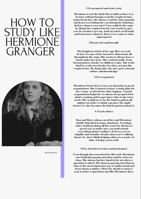 Study Tips From Hermione Granger, Top Student Quotes, Hermione Granger Inspiration, Rory And Hermione Study Motivation, Hermione Granger Reading List, Study Like Hermione Granger Tips, How To Be Like Emma Watson, Harmonie Granger Study Motivation, How To Be Top Student