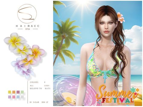 The Sims Resource - (Summer festival)hairACC plumeria 020724 Sims 4 Hibiscus, Ts4 Sulani Cc, Sims 4 Coconut Girl Cc, Sims 4 Cc Sulani Clothes, Sims Aesthetic, Cc Accessories, Hawaiian Hairstyles, Hawaii Dress, Hawaii Outfits