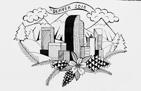 Denver Tattoo, Denver Colorado Skyline, Skyline Tattoo, Denver Skyline, Inner Bicep Tattoo, Columbine Flower, Pen Illustration, Bicep Tattoo, Original Tattoos