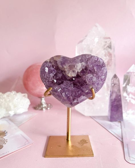 A petite little druzy Amethyst heart to aid in calming your mind and your space aiding in balance, harmony, protection and encouraging peaceful, restful sleep 💜✨ Available online via ‘New Arrivals’ 🧚🏼‍♀️🫶🏼 Spiritual Amethyst Crystals With Natural Stones, Amtheyst Crystal Aesthetic, Crystal Affirmations Amethyst, Amethyst Crystal Uk, Luxury Spiritual Amethyst Gemstones, Crystals Store, Restful Sleep, Druzy, Amethyst