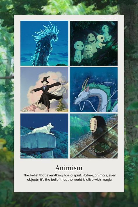 Animism is a spiritual belief that attributes consciousness or spirits to natural elements, animals, and even inanimate objects. It views the world as interconnected, with all things having a unique essence or life force. Animism emphasizes reverence for nature and a sense of harmony with the environment. #StudioGhibli #Animism #Nature #Spirituality #Magic #Belief #Harmony #Anime #Ghibli #NatureMagic #SpiritualConnection #Enchantment #Believe #RespectNature #Interconnected #GhibliFans #Spirits #NatureIsSacred Ghibli Studio Art, Harmony Anime, Ghibli Nature, Nature Spirituality, Elements Animals, Ghibli Aesthetic, Studio Ghilbi, Ghibli Studio, Inanimate Objects