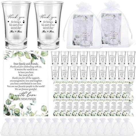 Amazon.com | Uiifan 50 Sets Short Glasses Wedding Favors for Guests Thank You Shot Glass Party Favors Acrylic Clear Shot Glass Wedding Souvenirs Gifts with Card and Organza Bag for Friends Family Bridal Shower: Shot Glasses Shot Glass Favors Wedding, Wedding Souvenirs For Guests Unique, Glasses Wedding Favors, Shot Glass Favors, Shot Glasses Wedding Favors, Wedding Favors Packaging, Wedding Reception Favors, Renewing Vows, Glasses Wedding