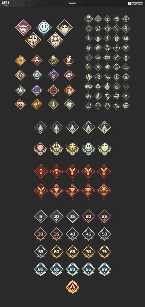 Brandon Pirruccello - Apex Legends: Badge & Icon Design Gaming Badges, Game Symbols, Game Icon Design, Ui Ux 디자인, Badge Icon, Game Icons, Gui Design, Coin Design, Game Interface