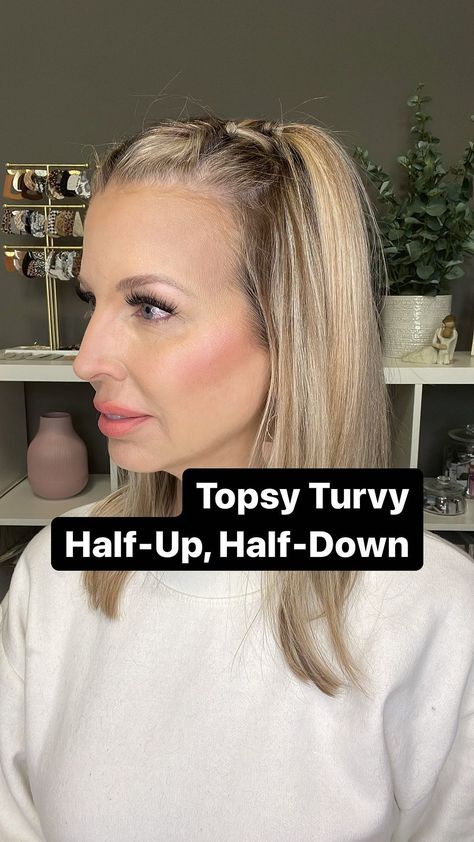 keriwallace on Instagram: I am loving the topsy turvy, and this is my new favorite way to wear my hair! By flipping the 2nd topsy turvy in the opposite direction, I… One Side Hairstyles, Hair To One Side, Side Hairstyles, Topsy Turvy, Hair Tutorials, Half Up, Hair Tutorial, My Hair, Hairstyles