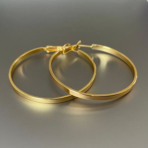 Flat Gold Hoop Earrings, Gold Plated Hoop Earrings, Matte Gold Hoop Earrings, Gold Hoop Earrings Aesthetic, Big Gold Hoop Earrings, 15 Ring, Large Gold Hoop Earrings, Hoop Earrings Aesthetic, Thick Gold Hoop Earrings