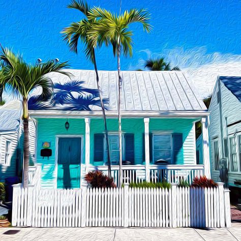 All Posts • Instagram 3d Beach Art, Key West Art, Exterior Paint Color Schemes, Case Creole, Florida Bungalow, Key West Cottage, Key West House, Cute Little House, Hemingway House