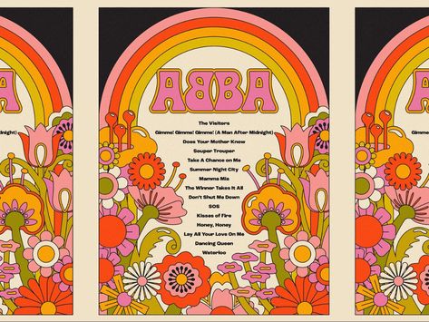 Design by the Decades: Get inspired by 70s graphic design trends | Dribbble Design Blog Abba Art Poster, Abba Graphic Design, Abba Inspired Nails, Abba Painting, Abba Tattoo, Abba Voyage, Atomic Age Design, Retro Graphic Design, Painted Vinyl