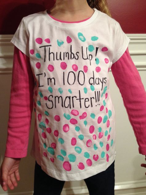 100th Day of School shirt idea. Super easy. My daughter enjoyed putting her thumbprints on it. Great for a kindergartner. School T Shirt Ideas, 100 Day Shirt Ideas, 100days Of School Shirt, 100 Días De Clases, 100th Day Of School Crafts, 100 Day Of School Project, 100 Days Smarter, 100 Days Of School Shirt, Hundred Days