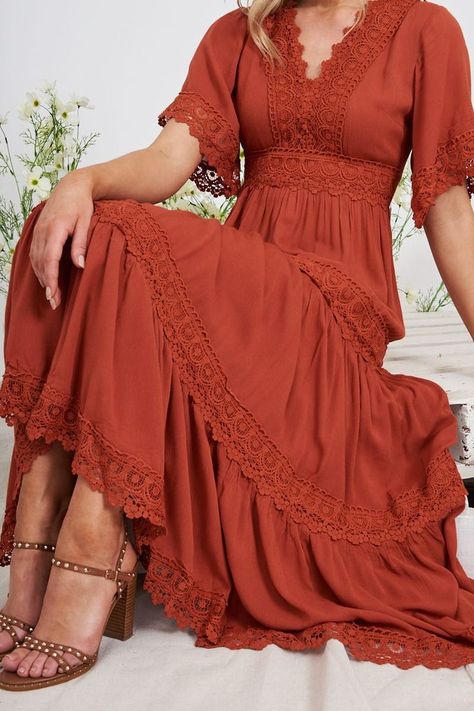 Rust Orange Outfits Female, Prettiest Dresses, Helvetica Font, Maxi Dress Outfit, Summer Soiree, Sitting Pretty, Wedding Wishes, Font Family, Trim Detail