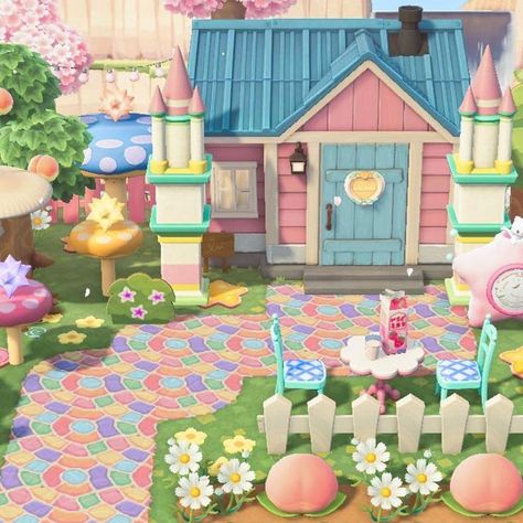 Acnh Build Inspiration, Acnh Sweet Island, Acnh Kawaii Neighborhood, Animal Crossing Island Aesthetic Ideas, Animal Crossing Colorful Island, Cute Core Animal Crossing, Acnh Island Entrance Ideas Kawaii, Acnh Kidcore Villagers, Acnh Candy Island