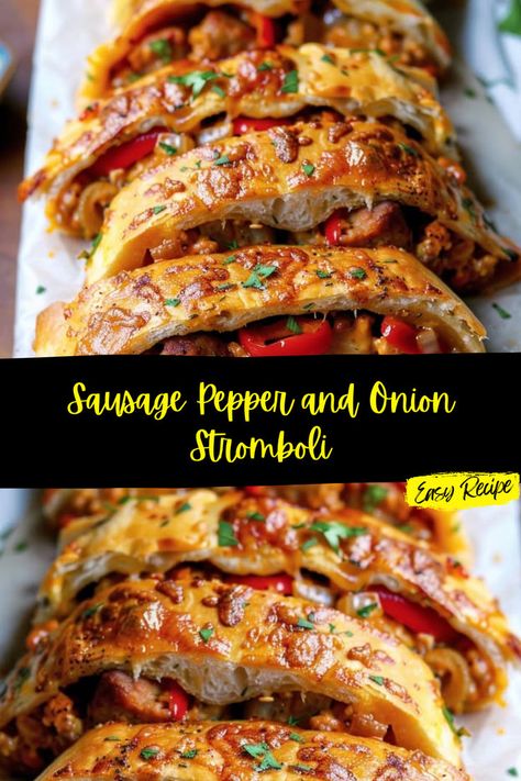 Sausage Stromboli Recipe, Sausage Stromboli, Stromboli Recipes, Sausage Peppers And Onions, Sauteed Peppers And Onions, Stromboli Recipe, Sausage Peppers, Sausage Spaghetti, Baked Treats