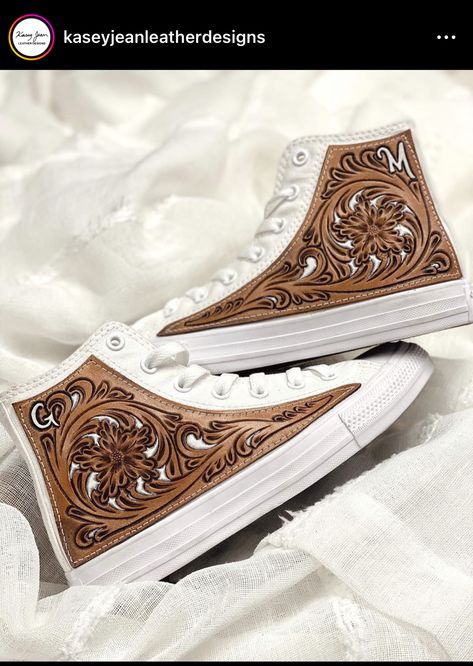 Western Shoes Sneakers, Custom Western Converse, Unique Shoes Boots, Leather Tooled Shoes, Western Wedding Shoes Bride, Western Converse, Western Wedding Shoes, Mode Country, Leather Converse