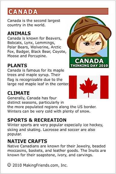 Canada Fact Card for your Girl Scout World Thinking Day or International celebration. Free printable available at MakingFriends.com. Fits perfectly in the World Thinking Passport, also available at MakingFriends.com Canada For Kids, Facts About Canada, Canada Day Crafts, Canada Project, All About Canada, About Canada, Canadian Things, Country Studies, I Am Canadian