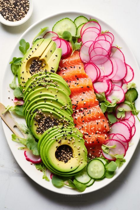 Easy Keto Salmon Sashimi Salad with Sesame Dressing Recipe for Healthy Living #ketodiet #ketorecipes #lowcarb Sesame Dressing Recipe, Sashimi Salad, Low Carb Salmon, Keto Salmon, Food Flavors, Low Carb Recipes Keto, Salmon Sashimi, Sesame Dressing, Healthy Salmon Recipes