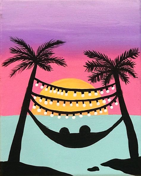 Tropical Sunshine Painting. Hand painted with acrylic paint on 8"x10" stretched canvas and sealed with clear acrylic coating. Things To Paint On Canvas Simple, Cute Paints On Canvas, Cute Sip And Paint Ideas, Summer Theme Painting Ideas, Acrylic Paint Ideas Easy, Painting Ideas On Canvas Night, What Should I Paint On Canvas, Summer Painting Easy, Adult Painting Ideas