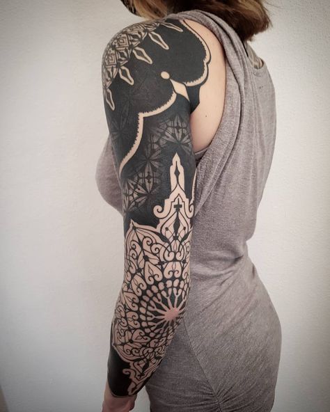 Arm Cover Up Tattoos, Geometric Tattoo Sleeve Designs, Tattoo Sleeve Filler, Black Skull Tattoo, Cuff Tattoo, American Traditional Tattoo Ideas, Dr Woo, Traditional Tattoo Ideas, Geometric Sleeve Tattoo